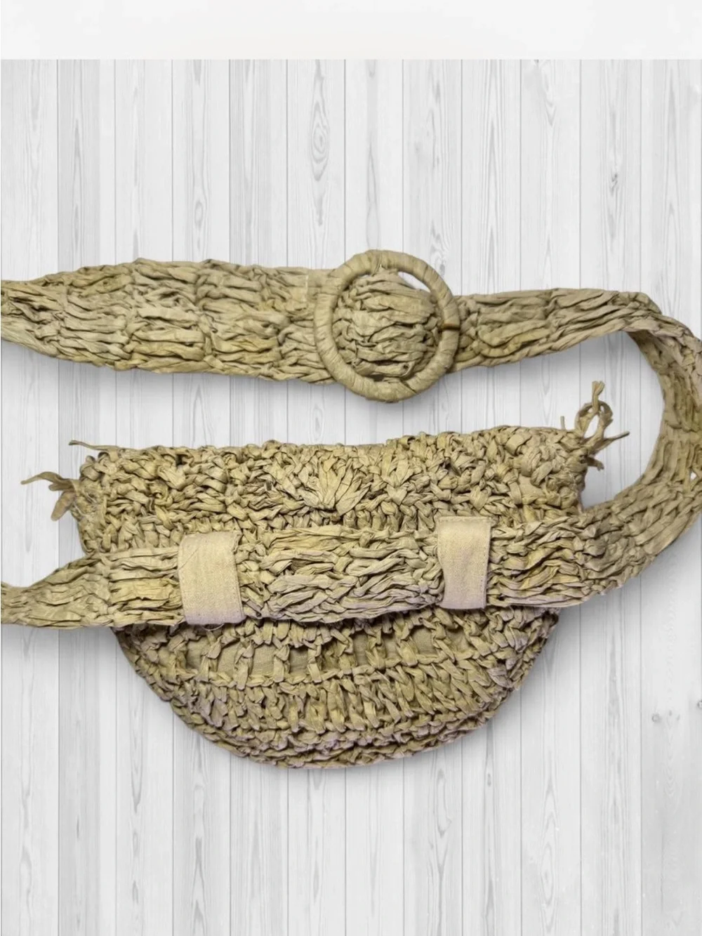 Anthropologie Hand-Woven Raffia Boho Belt Bag, Natural Beige